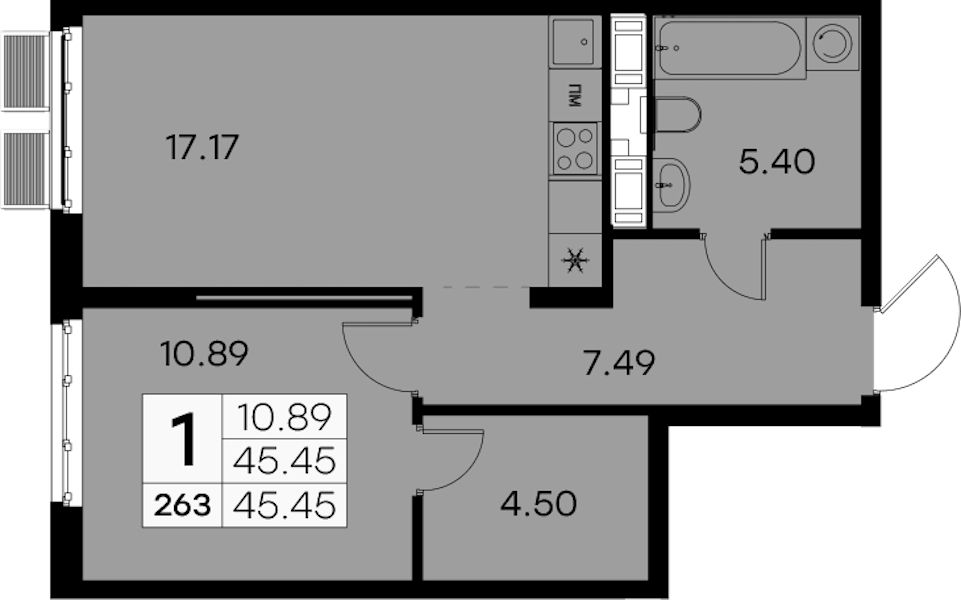 1-комнатная квартира 45.45 м², 3/7 эт., ЖК «Glorax City Балтийская»